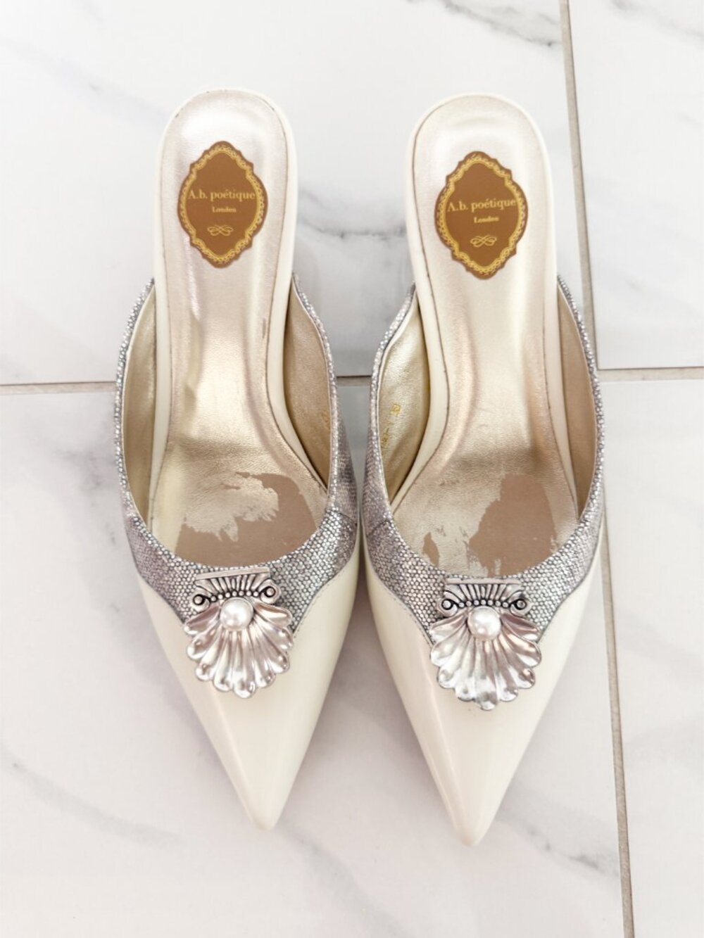 A.b. poetique London Wedding Pearl Slide Pointed Toe Shoe Embellished 8 - Picture 4 of 16
